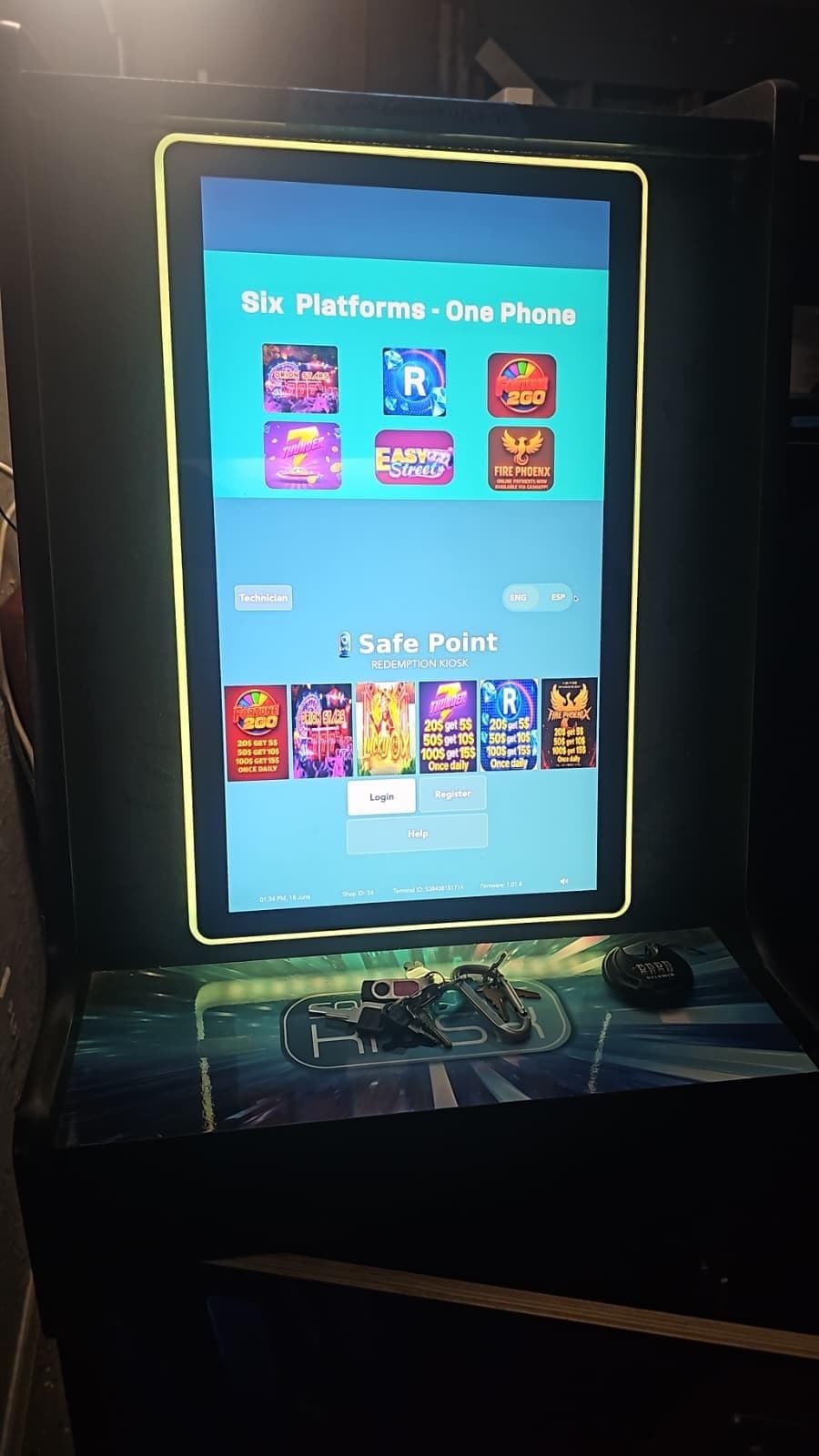 SafePoint Kiosk single-screen unit showing the game selection screen
