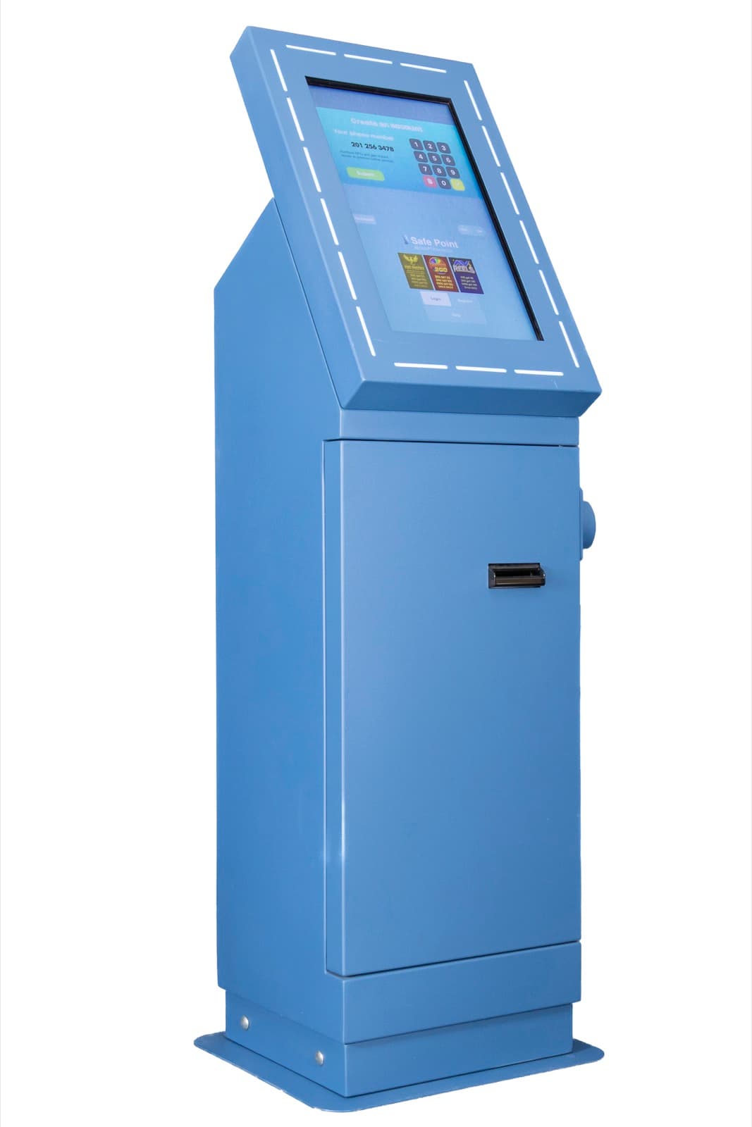 Vertical Screen Safe Point Kiosk — Wood Shell